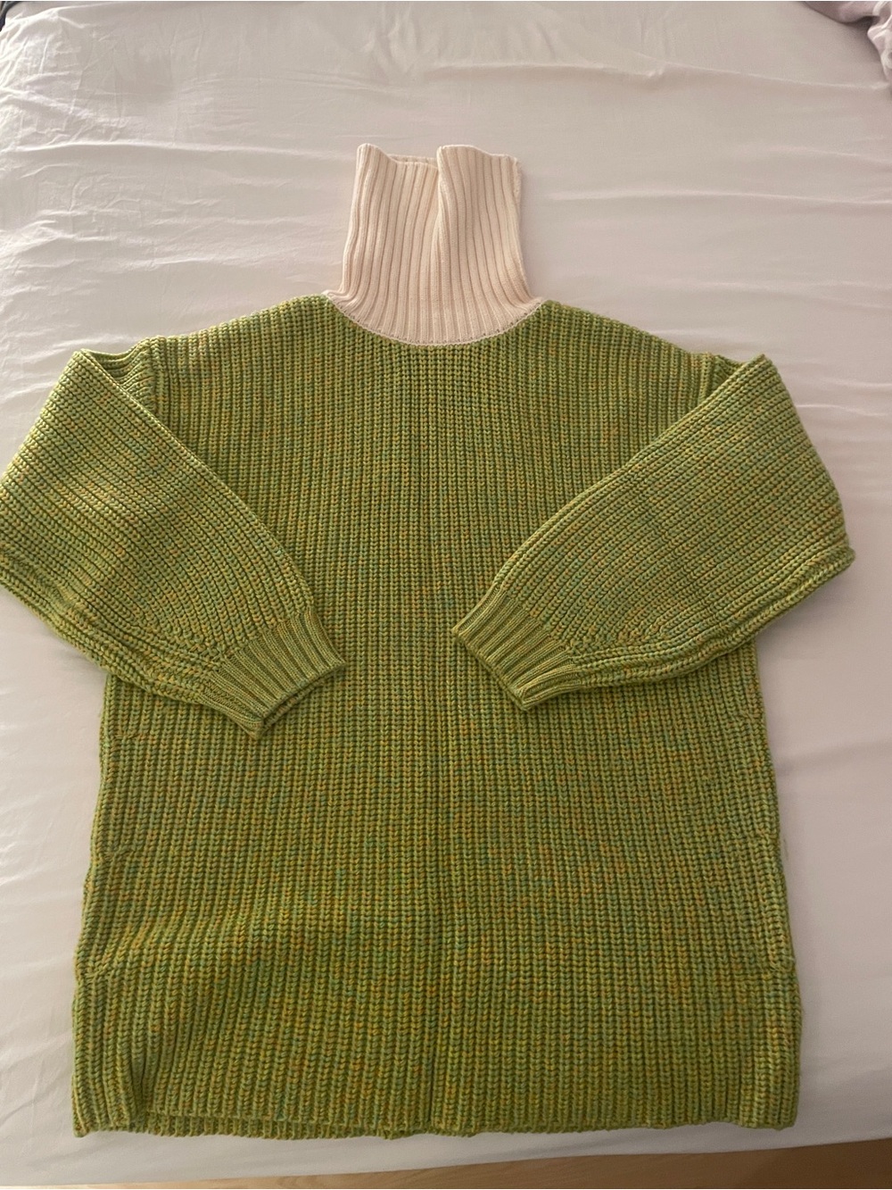Tibi Green Body with Cream Ribbed Turtleneck Sweater